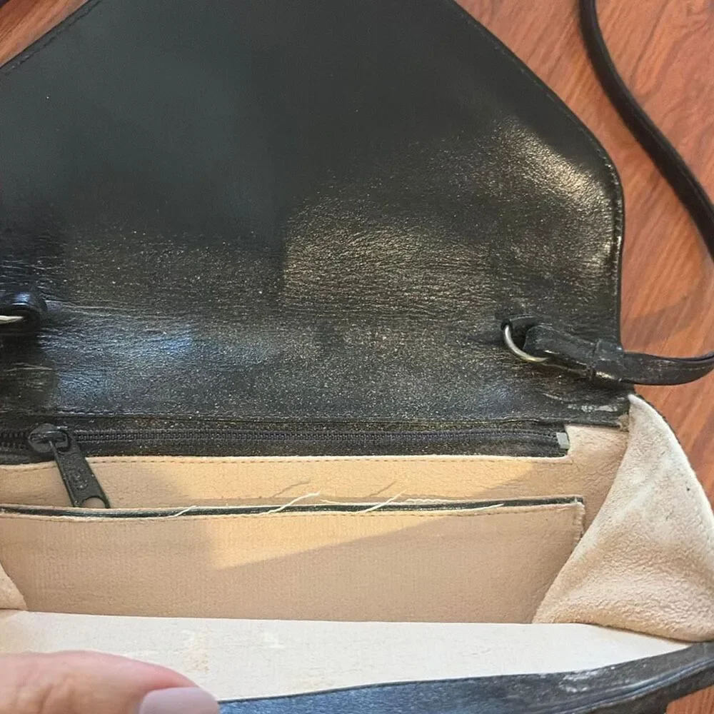 Black suede vintage handbag shoulder bag with gold hardware